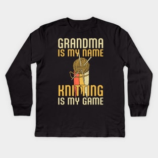 Knitting is my Game Retro Yarn Knit, Funny Grandma is My Name Knitter Tshirt Kids Long Sleeve T-Shirt